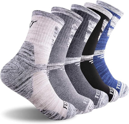 FEIDEER Men's Hiking Walking Socks, Multi-pack Wicking Cushioned Outdoor Recreation Quarter Crew