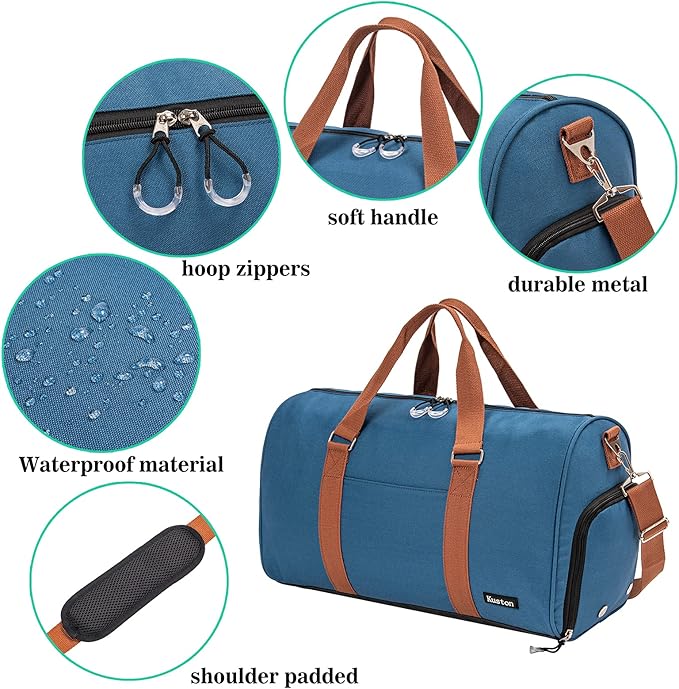 Kuston Sports Gym Bag with Shoe Compartment&Wet Pocket,Travel Duffel bag,Weekend Bag,Workout Bag
