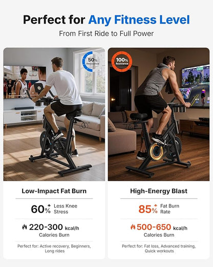 MERACH Exercise Bike, Brake Pad Stationary Bike with Exclusive App, Low Noise Indoor Cycling Bike