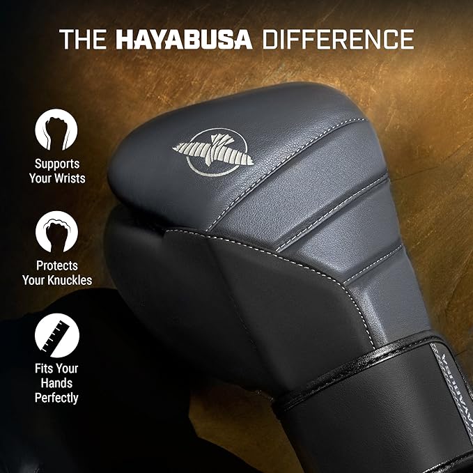 Hayabusa T3 Boxing Gloves for Men and Women Wrist and Knuckle Protection, Dual-X Hook and Loop