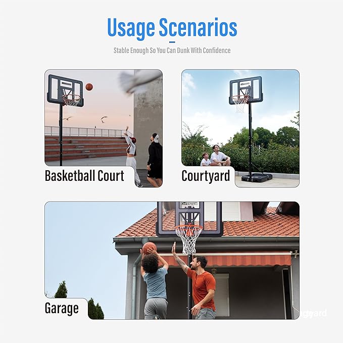 Portable Basketball Hoop Outdoor, 4.8-10FT Height Adjustable Basketball Hoop Goal System with 44/48