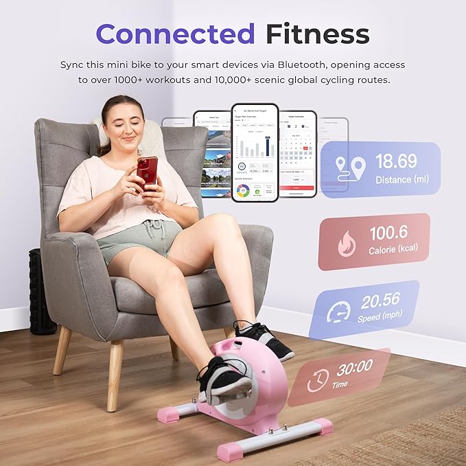 Sunny Health & Fitness Smart Under-Desk Bike Exerciser, Low-Impact Cardio Cycling Equipment for