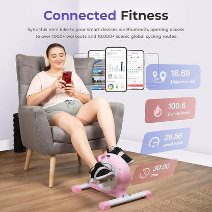 Sunny Health & Fitness Smart Under-Desk Bike Exerciser, Low-Impact Cardio Cycling Equipment for
