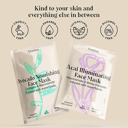 LivaClean 12 CT Face Masks Skincare - Collagen Sheet Mask - Hydrating Face Masks Bulk with
