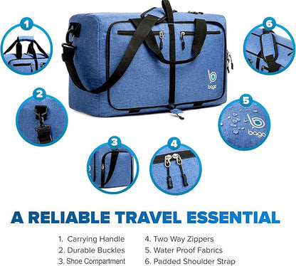 Bago Foldable Duffel Bags for Traveling Women & Men - 40L Sports Packable Duffle Bag for Travel