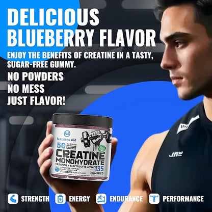 Creatine Monohydrate Gummies (5g) – Pre-Workout Energy & Muscle Growth Support for Men & Women |