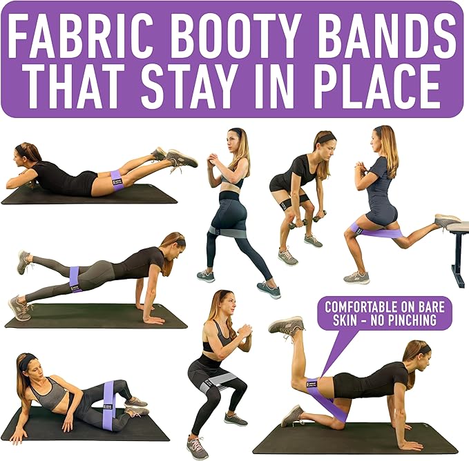 Resistance Bands for Working Out with Workout Bands Guide. 4 Booty Bands for Women Men Fabric