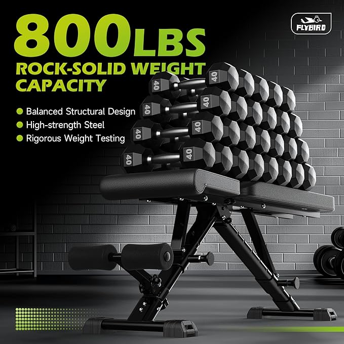 FLYBIRD Weight Bench, Adjustable Strength Training Bench for Full Body Workout with Fast