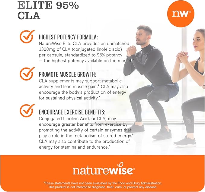 NatureWise CLA 1300 - 95% Active Conjugated Linoleic Acid for Women and Men, Not Stimulating