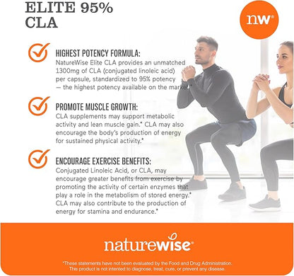 NatureWise CLA 1300 - 95% Active Conjugated Linoleic Acid for Women and Men, Not Stimulating