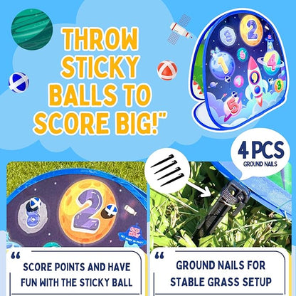 2 in-1 Dinosaur and Spaceship-Themed 27-inch Bean Bag Toss Game Set for for 1-2 Players, Backyard