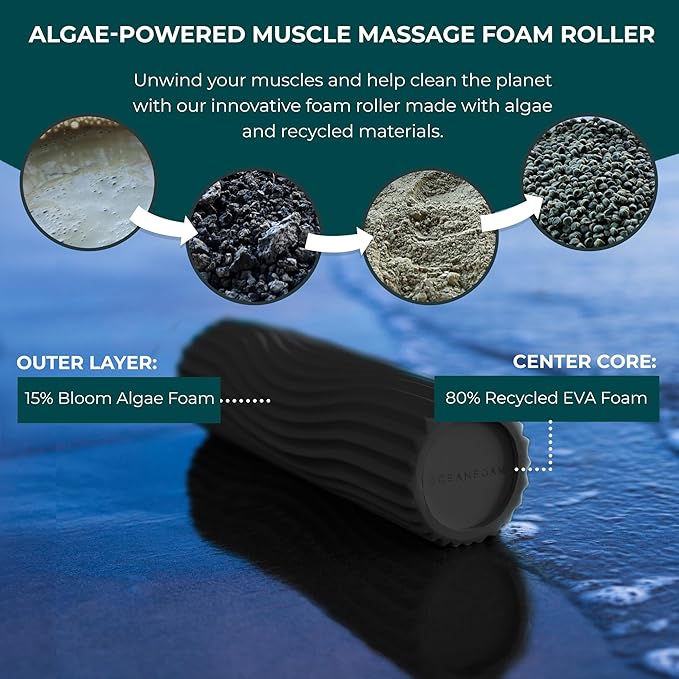 Oceanfoam Ripple Travel Foam Roller (11" x 3.35") Firm Mini Foam Roller for Physical Therapy, Deep