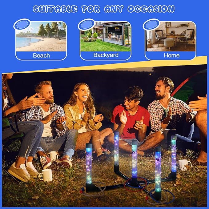 YEEA LED Ring Toss Game for Kids, Adults | Glow in The Dark LED Outdoor Yard Games | Perfect for