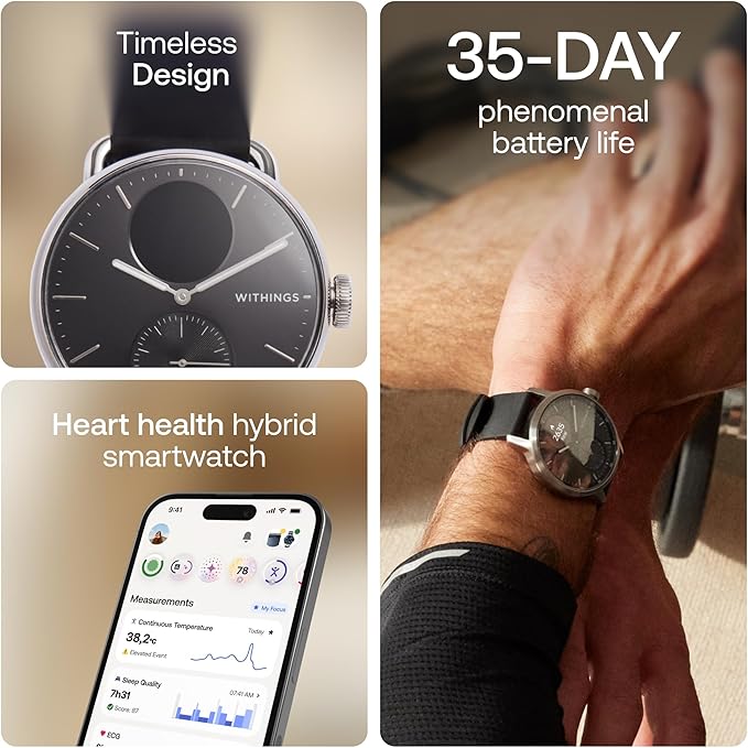 Withings ScanWatch 2 - Hybrid Smart Watch, Heart Rate Monitoring, Fitness Tracker, Cycle Tracker