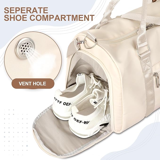 FIORETTO Womens Gym Tote Duffle Bag with Wet Pocket & Shoe Compartment, Sports Duffel Overnight