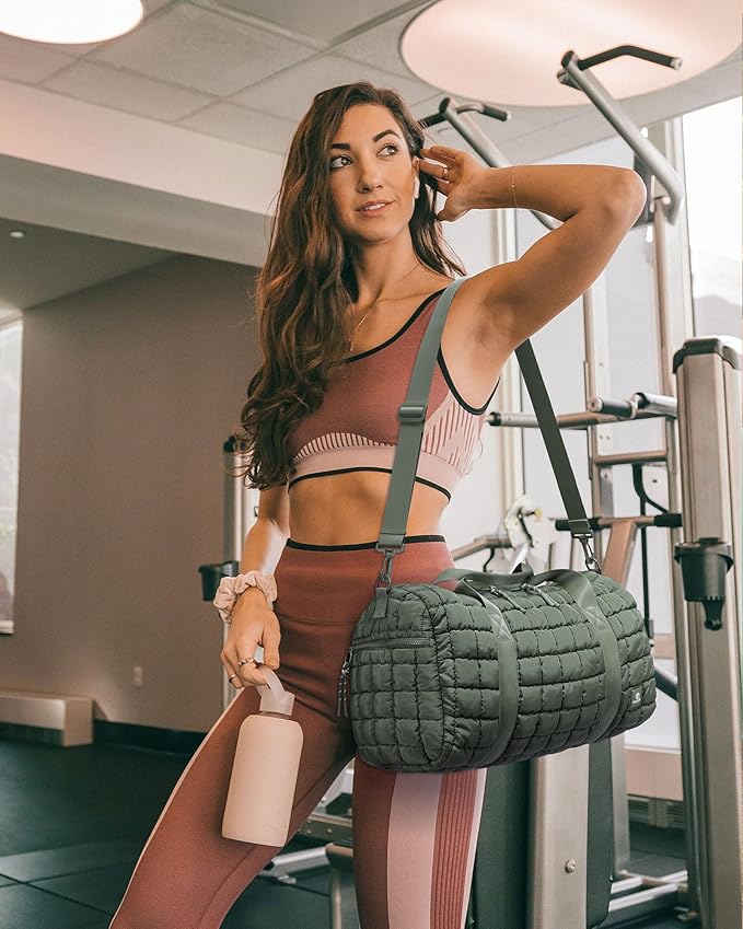 Quilted Duffel Bag for Women, Puffer Gym Duffle Bag with Shoe Compartment Lightweight Large