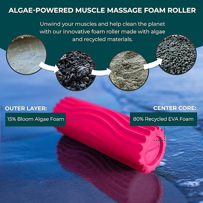 Oceanfoam Ripple Travel Foam Roller (11" x 3.35") Firm Mini Foam Roller for Physical Therapy, Deep
