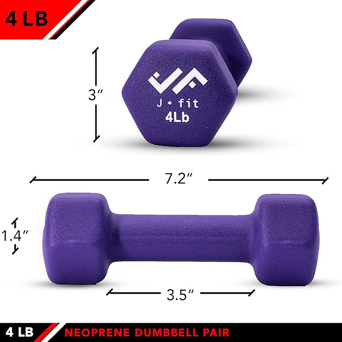 JFIT Dumbbell Pairs or Sets – Neoprene & Vinyl Coated Hand Weights for Home Gym, Strength Training