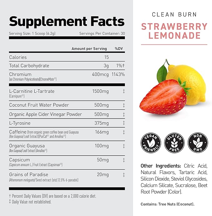 Kaged Clean Burn Powder | Strawberry Lemonade | Thermogenic Weight Management | Boost Metabolism |