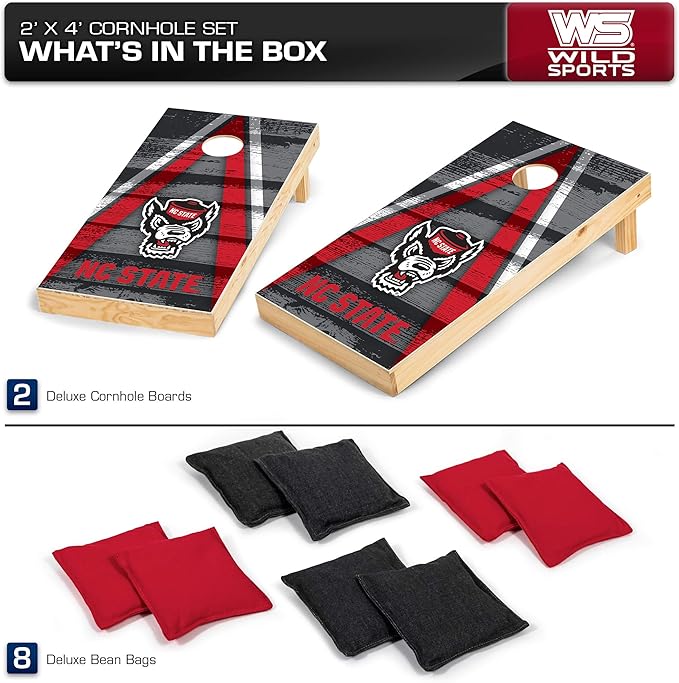 Wild Sports NCAA College 2' x 4' Wood Direct Print Tournament Cornhole Set, 8 Bean Bags, Vintage