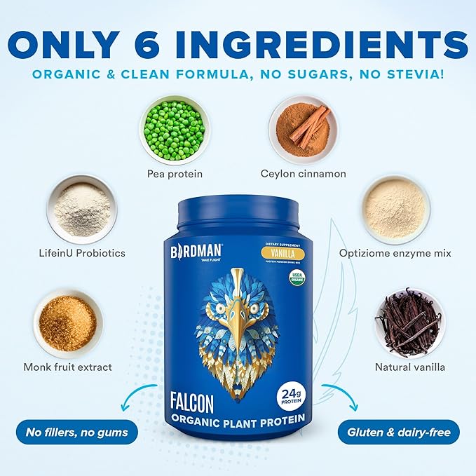 Falcon Vegan Protein Powder Organic, Stevia & Sugar Free, Plant Based Protein, Low Carb, Dairy