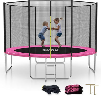 SKOK Trampoline 8FT 10FT 12FT 14FT 15FT Trampolines with Enclosure Net, 400LBS Outdoor Trampolines