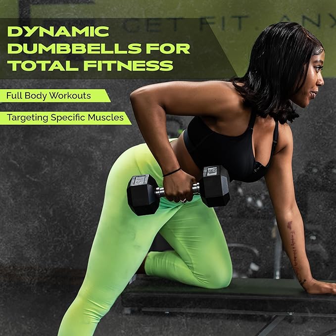 Rubber Coated Dumbbells - No Roll Design Easy-Grip Steel Knurled Handle, Weights Dumbbells Set for