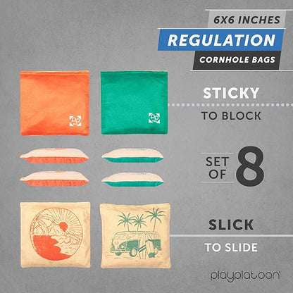Professional Cornhole Bags - Set of 8 Regulation All Weather Double Sided - Sticky Side/Slick Side