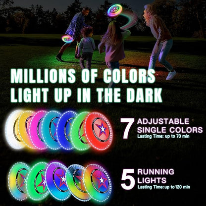 LED Flying Disc with Millions of Colors, 42 LEDs, 175g, 12 Lighting Modes, Rechargeable &