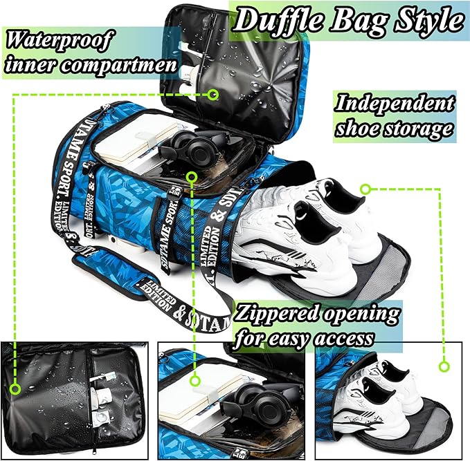 Gym Duffle Bag Backpack with Shoe Compartment,4 ways Travel Backpack for Women and