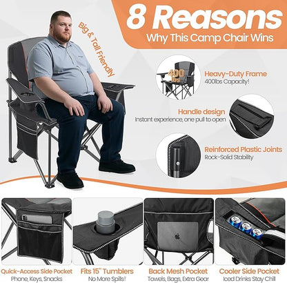 2 Pack Heavy Duty Oversized Camping Chair for Adults 400lbs w/Lumbar Support - Folding Chairs with