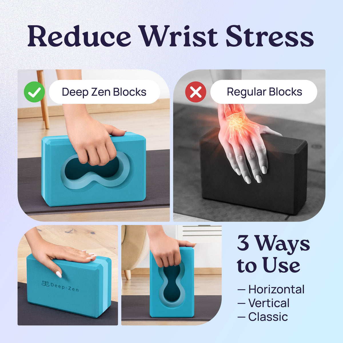 Deep-Zen® Yoga Blocks Wrist Support; Yoga Blocks 2 Pack with Knee Pads and Strap to Put Less Weight