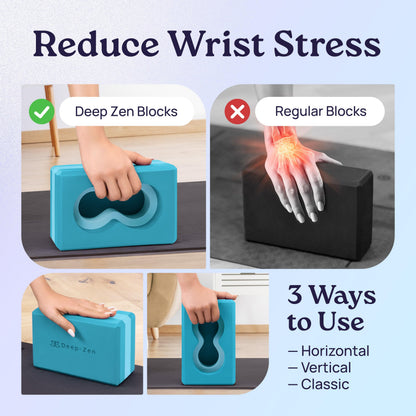 Deep-Zen® Yoga Blocks Wrist Support; Yoga Blocks 2 Pack with Knee Pads and Strap to Put Less Weight