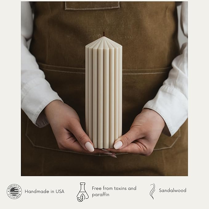 LAWA Ribbed Peak Pillar Candle - Large Beautiful Handmade Pillar Scented Soy Wax Candle Elegant