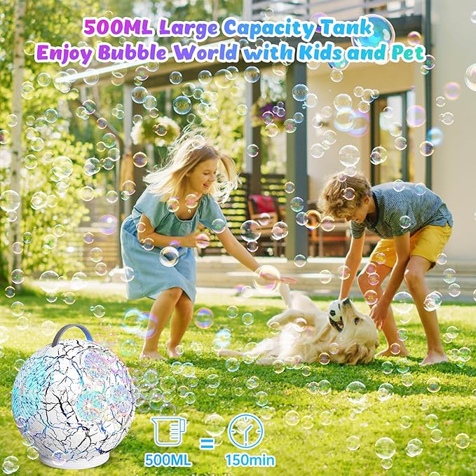 Bubble Machine for Kids Toddlers,45°/360° Rotatable Spherical Bubble Maker Toy with LED