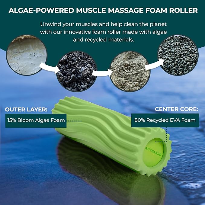 Oceanfoam Ripple Travel Foam Roller (11" x 3.35") Firm Mini Foam Roller for Physical Therapy, Deep
