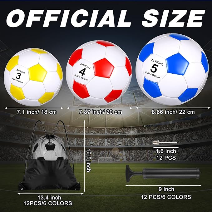 12 Set Christian Charity Donation Supplies Soccer Balls with Pumps and Drawstring Bags Soccer