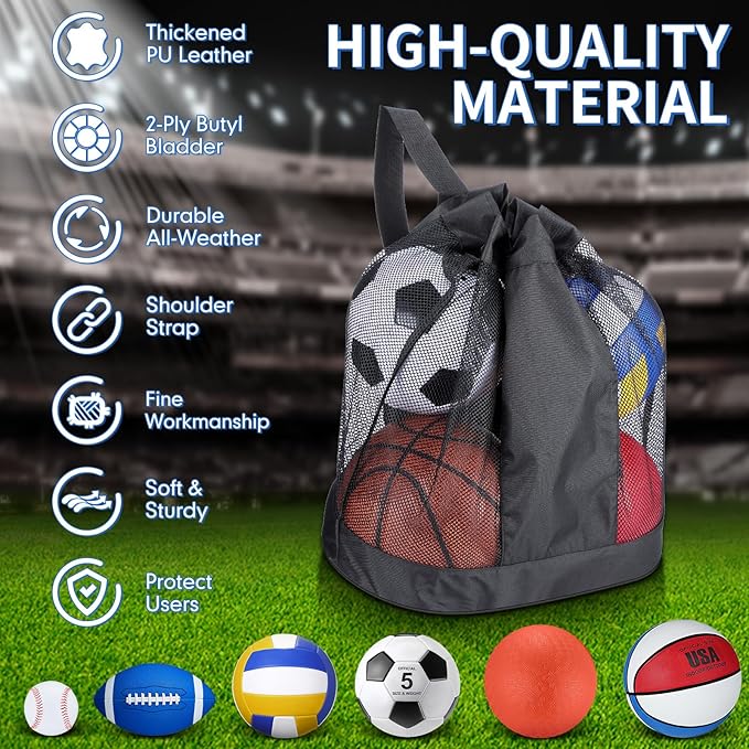 Libima 6 Pcs Multi Sport Ball Set Official Size Football, Basketball, Soccer, Volleyball