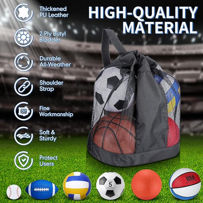 Libima 6 Pcs Multi Sport Ball Set Official Size Football, Basketball, Soccer, Volleyball