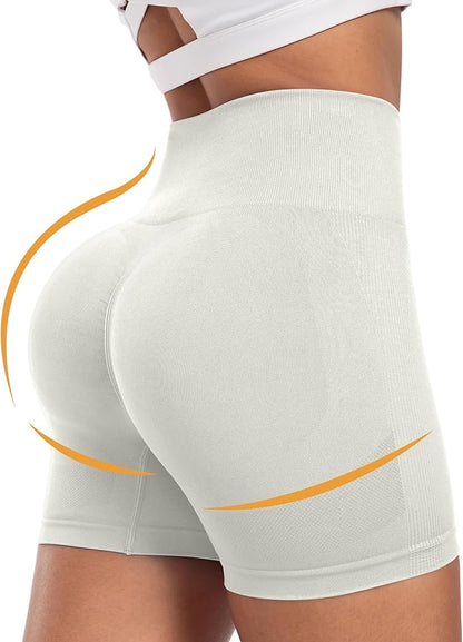 CHRLEISURE Women's 4 Packs Workout Gym Shorts, High Waisted Butt Lifting Scrunch Butt Seamless