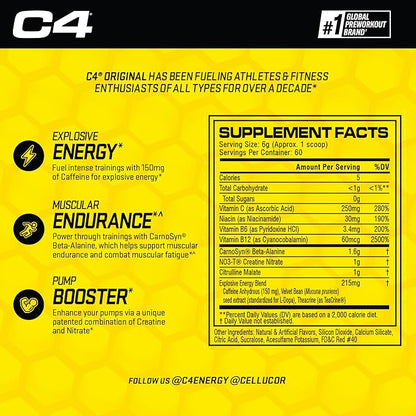 C4 Original Pre Workout Powder Fruit Punch - Vitamin C for Immune Support - Sugar Free Preworkout