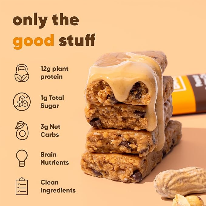 IQBAR Brain and Body Plant Protein Bars - Peanut Butter Chip - 24-Count Low Carb - Gluten Free