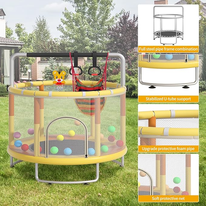 55" Small Trampoline for Kids, Telawah Indoor Outdoor with with Enclosure Net, Safety Enclosure