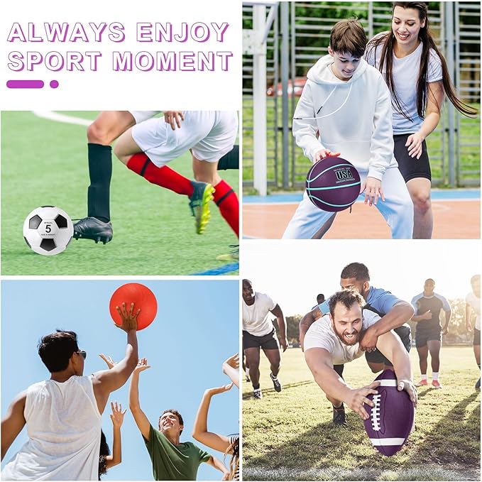 Lenwen 4 Pcs Sports Balls Set, Include Official Size Basketball Soccer Football Playground Ball