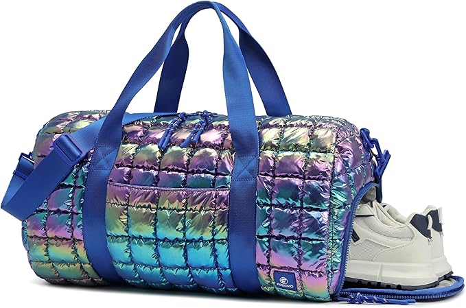Quilted Duffel Bag for Women, Puffer Gym Duffle Bag with Shoe Compartment Lightweight Large