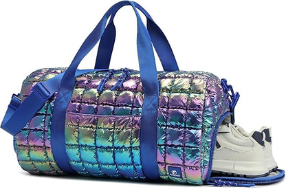 Quilted Duffel Bag for Women, Puffer Gym Duffle Bag with Shoe Compartment Lightweight Large