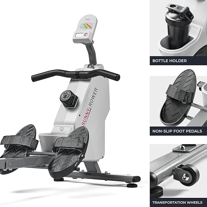 Sunny Health & Fitness Magnetic Rowing Machine for Home Exercise, Quiet & Smooth Rower with Compact