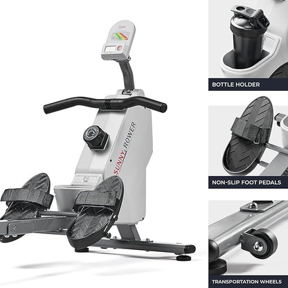 Sunny Health & Fitness Magnetic Rowing Machine for Home Exercise, Quiet & Smooth Rower with Compact