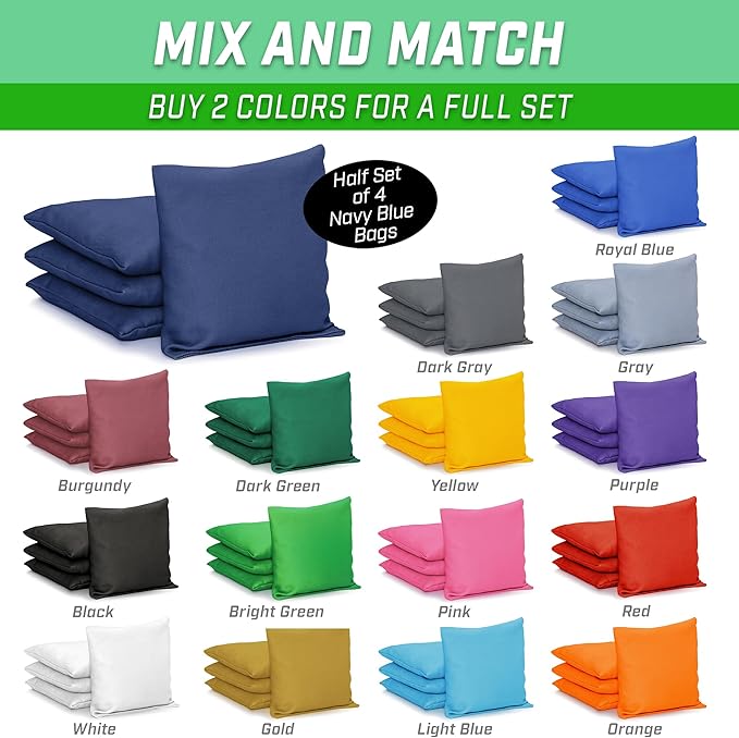 GoSports Classic Cornhole Bean Bags Set of 4-16 Colors Available - Regulation All Weather, Mix and