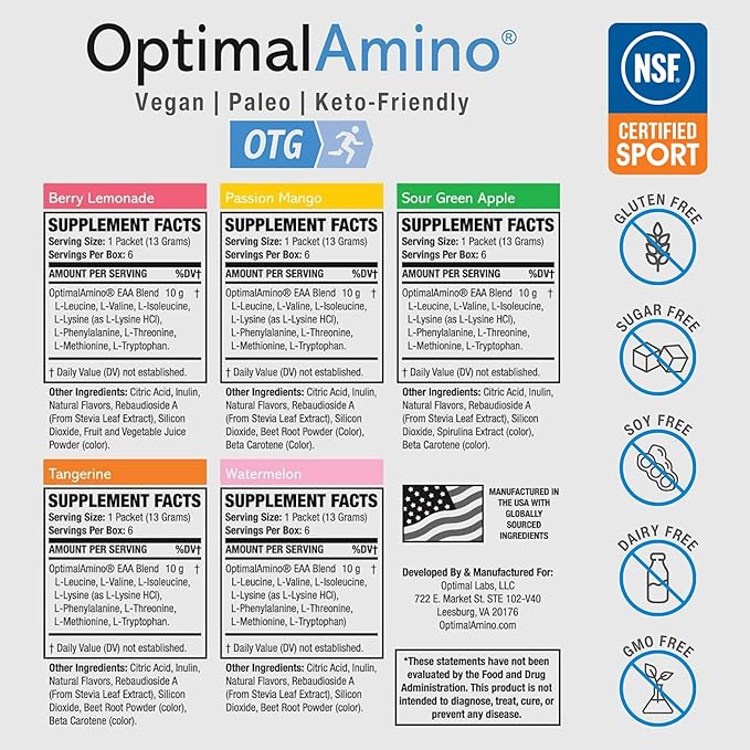 OTG Stick Packs, 5 Flavor Variety Box (30 Count), 99% Utilized Essential Amino Acid (EAA)